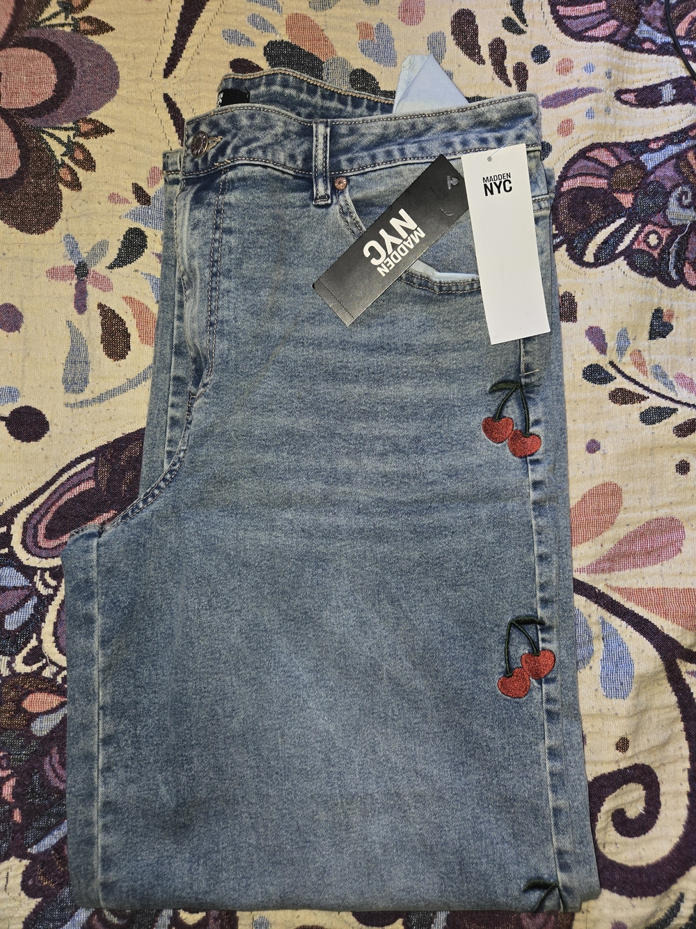 Women's Light Blue Cherry Embroidered Jeans